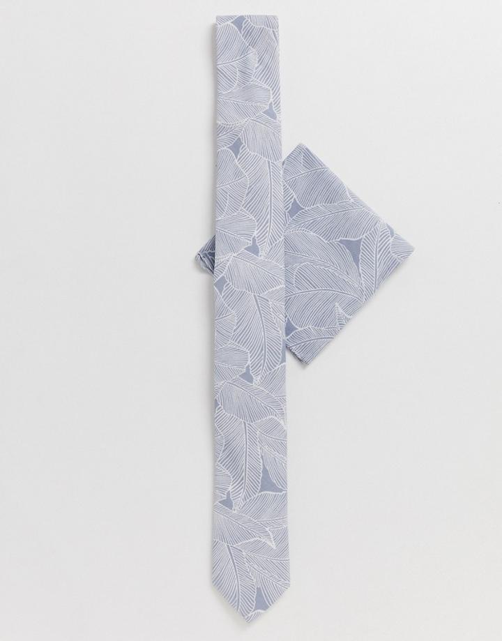 Twisted Tailor Tie And Pocket Square Set In Gray Floral - Gray