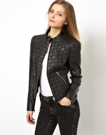 Asos Leather Jacket In Quilt Structured Shoulder