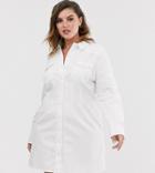 Asos Design Curve Denim Fitted Western Shirt Dress In White