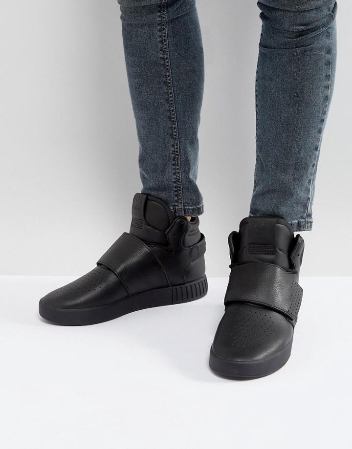 Adidas Originals Tubular Invader Strap Sneakers In Black - Black