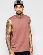 Asos Sleeveless T-shirt With Extreme Dropped Armhole In Red - Brown