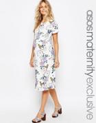 Asos Maternity Dress In Vintage Floral Print With Ruffle Sleeve - Multi