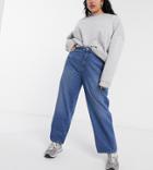 Noisy May Curve Brooke Baggy Dad Jeans In Medium Blue Wash-blues