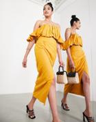 Asos Edition Split Side Midi Skirt In Mustard - Part Of A Set-yellow