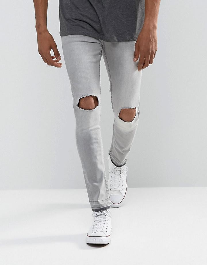 Brave Soul Skinny Frayed Hem Ripped Jeans - Green
