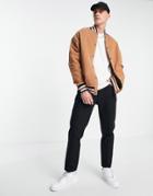 Asos Design Oversized Jersey Bomber Jacket With Tipping In Brown