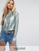 Mad But Magic High Neck Top In Sequin Stripe - Green