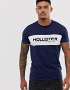 Hollister Tech Logo Chest Stripe T-shirt In Navy Block
