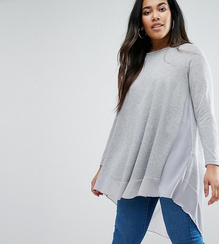 New Look Curve Chiffon Hem Longline Top - Gray