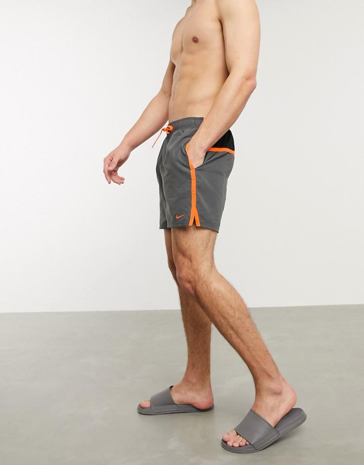 Nike Swimming 5inch Volley Shorts With Placement Logo In Grey-gray