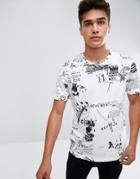 Only & Sons Longline T-shirt With All Over Print - White