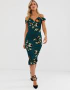 Ax Paris Floral Bardot Bodycon Dress-green