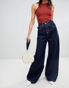 Stradivarius Wide Leg Jean With Contrast Stitch - Blue