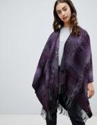 Qed London Poncho With Fringing - Purple