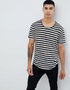 Asos Design Relaxed Striped T-shirt With Raw Scoop Neck And Curved Hem - Multi