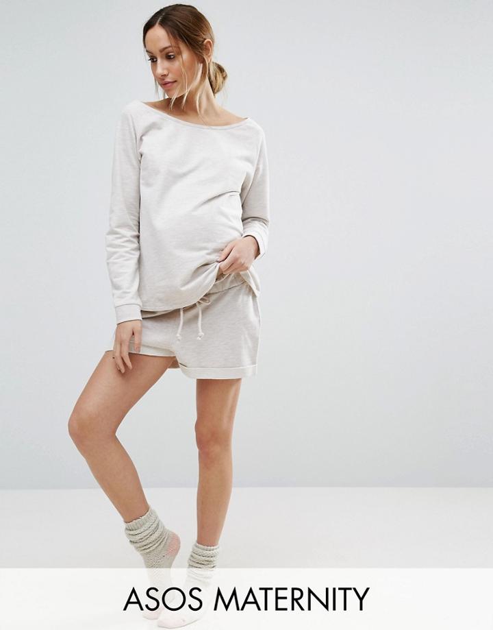 Asos Maternity Lounge Oatmeal Marl Jersey Short - Beige