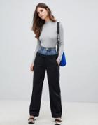 Miss Sixty Pinstripe Wool Pants With Denim Waistband - Gray
