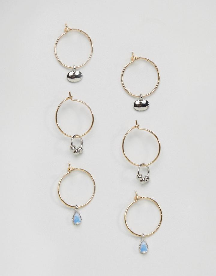 Asos Pack Of 3 Charm Hoop Earrings - Gold