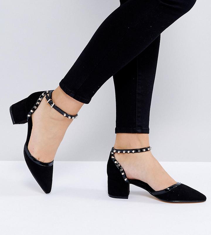 Truffle Collection Wide Fit Stud Trim Kitten Heel Shoe - Black