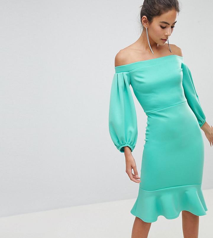 True Violet Balloon Sleeve Bodycon Dress With Pep Hem-green