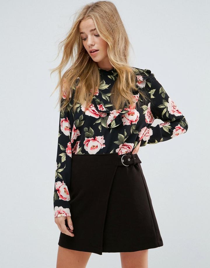 Jdy Rose Print High Neck Blouse - Black