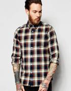 Asos Check Shirt With Neps In Long Sleeve In Regular Fit - Navy