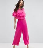 Asos Tall Ruffle Jumpsuit With Culotte Leg - Pink