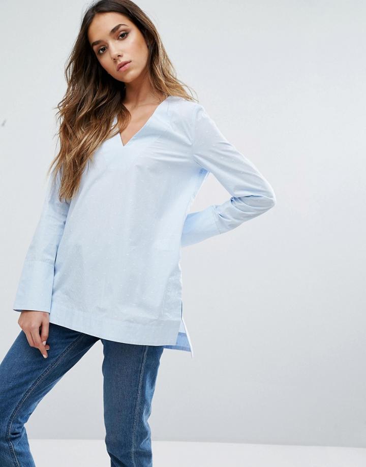 Warehouse Dobby V Neck Tunic - Blue