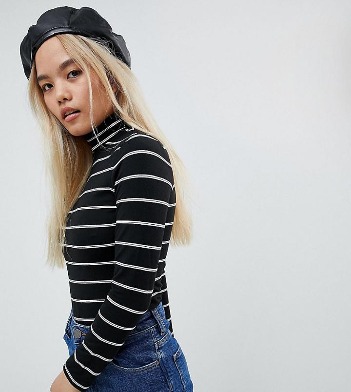 Asos Design Petite Stripe High Neck Long Sleeve Top - Multi