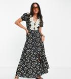 Reclaimed Vintage Inspired Midi Tea Dress With Lace Detail-multi