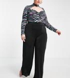 In The Style Plus X Liberty Slinky Wide Leg Pants In Black - Part Of A Set