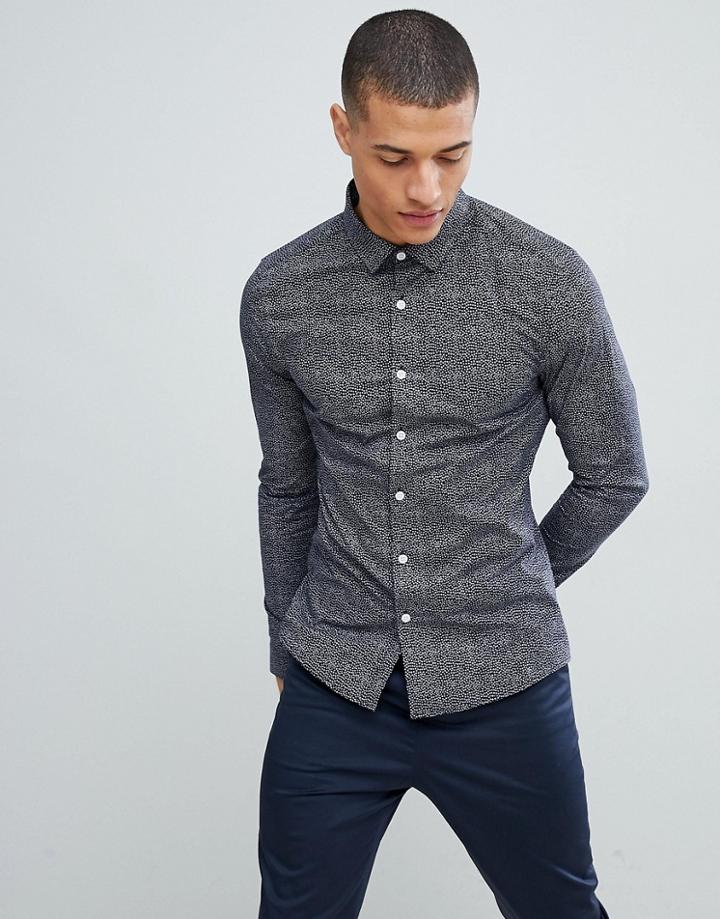 Asos Design Smart Skinny Ditsy Shirt - Navy