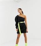 Collusion One Shoulder Dress With Neon Belt
