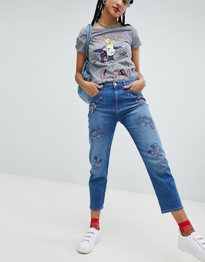 Love Moschino Guitar Printed Boyfriend Jeans - Blue