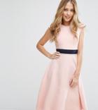 Vesper Contrast Waist Midi Skater Dress - Pink