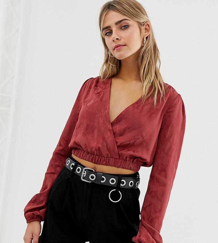 Bershka Jaquard Crop Top In Rust-red