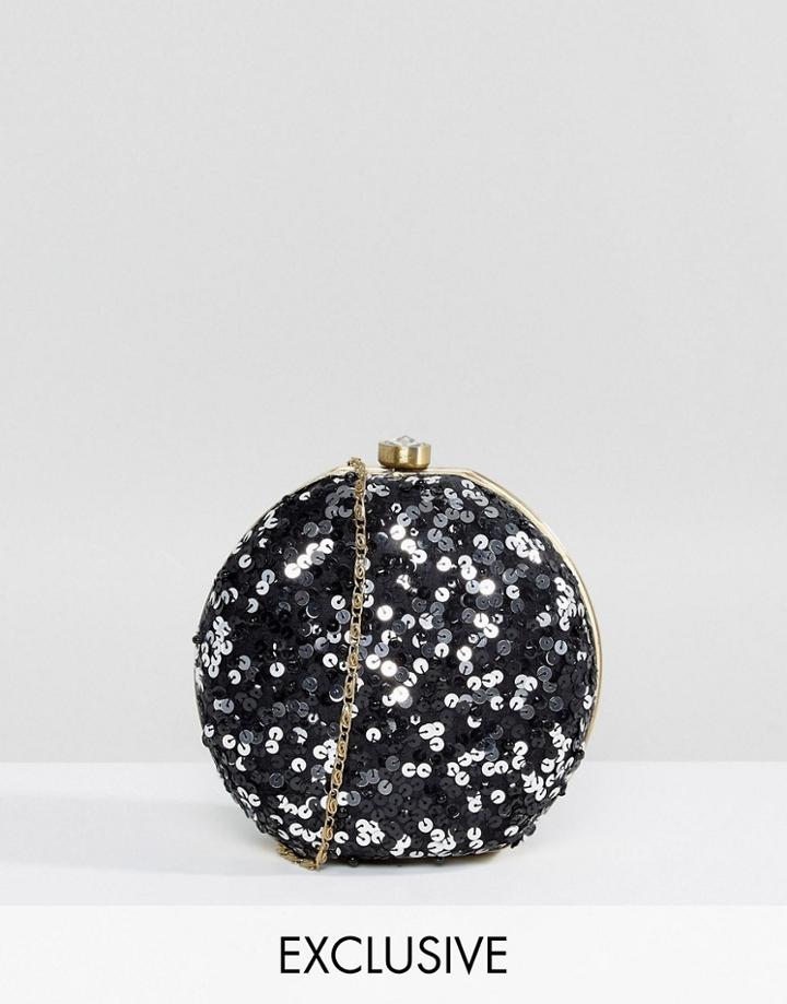 Maya All Over Sequin Circular Clutch Bag - Black