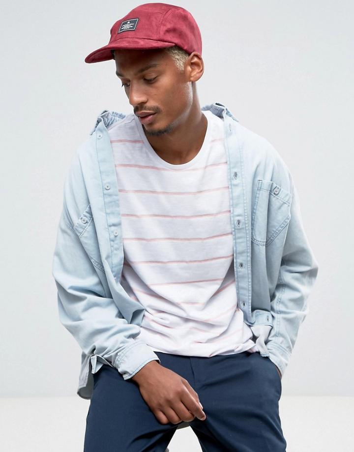 Asos 5 Panel Cap In Burgundy Faux Suede - Red