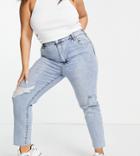 Cotton: On Curve High Waisted Mom Jean In Light Wash-blues