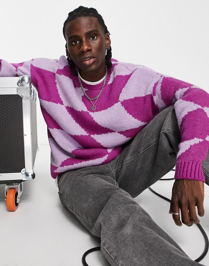 Asos Design Knitted Checkerboard Sweater In Pink