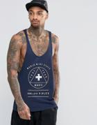 Asos Vest With Worldwide Print And Extreme Racer Back - Navy