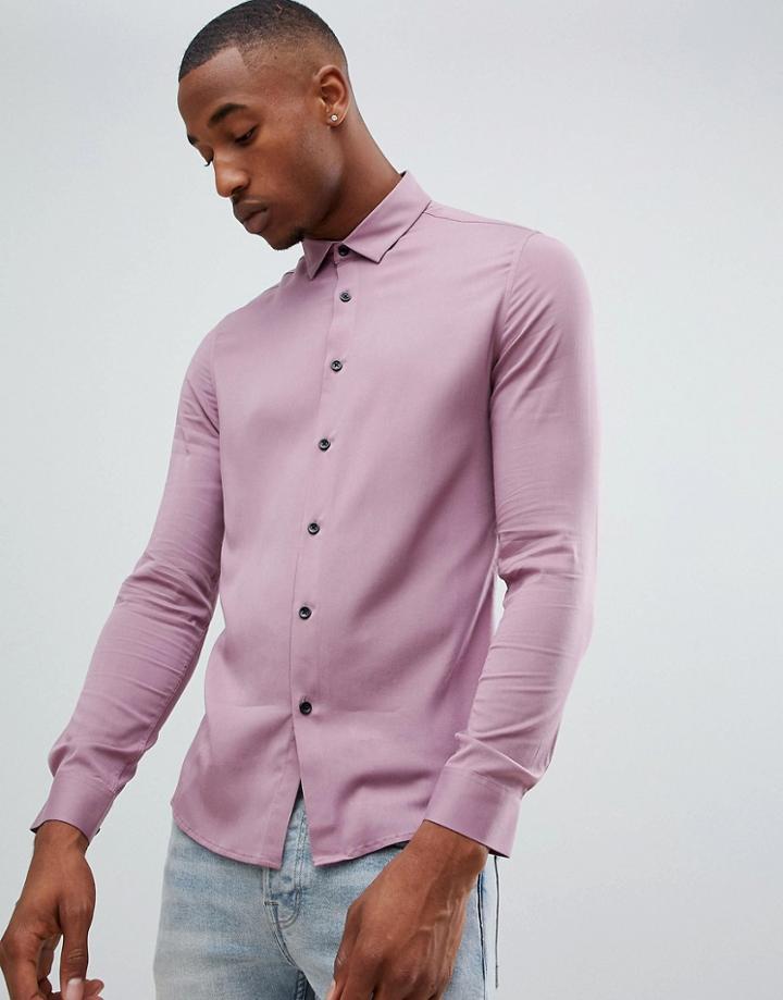 Asos Design Muscle Viscose Shirt In Pink - Pink