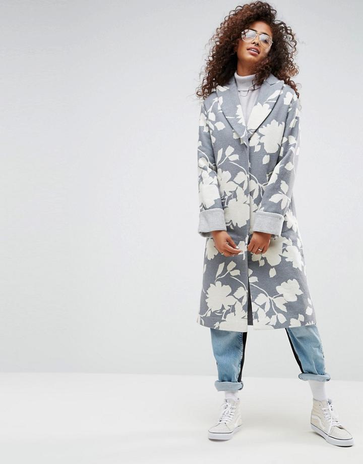 Asos Oversized Coat With Jaquard Print - Multi