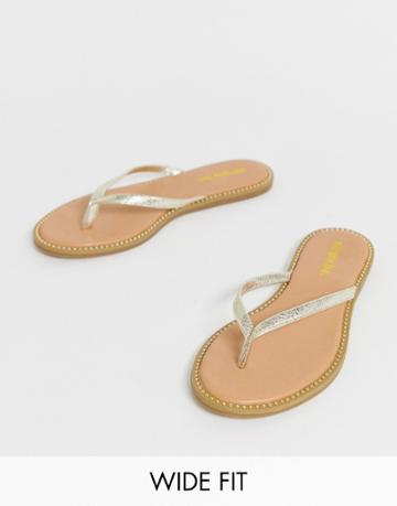 Simply Be Extra Wide Fit Zenda Studded Sole Flip Flop - Gold