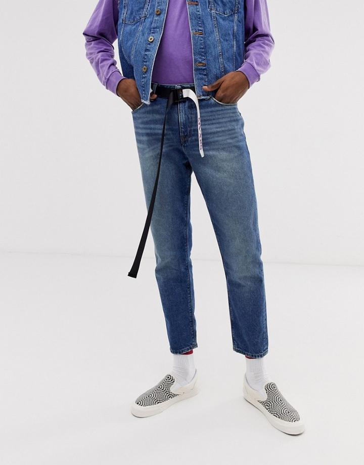 Asos Design Slim Long Ended Webbing Belt In Black With Text Print Webbing