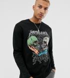 Asos Design Metallica Relaxed Long Sleeve T-shirt With Skulls Print - Black