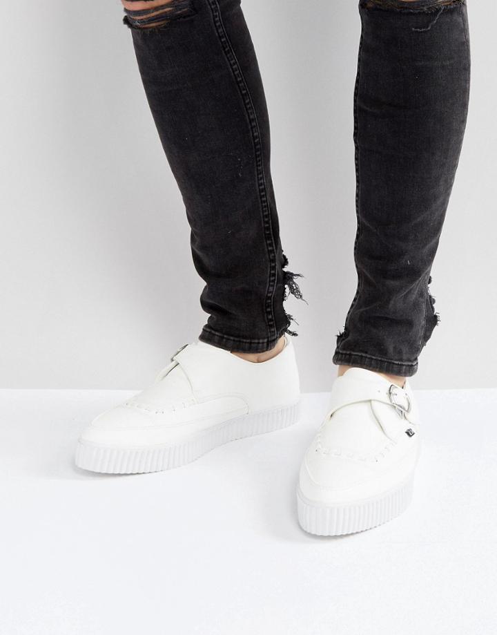 T.u.k Vegan Leather Pointed Buckle Creeper Shoes - White