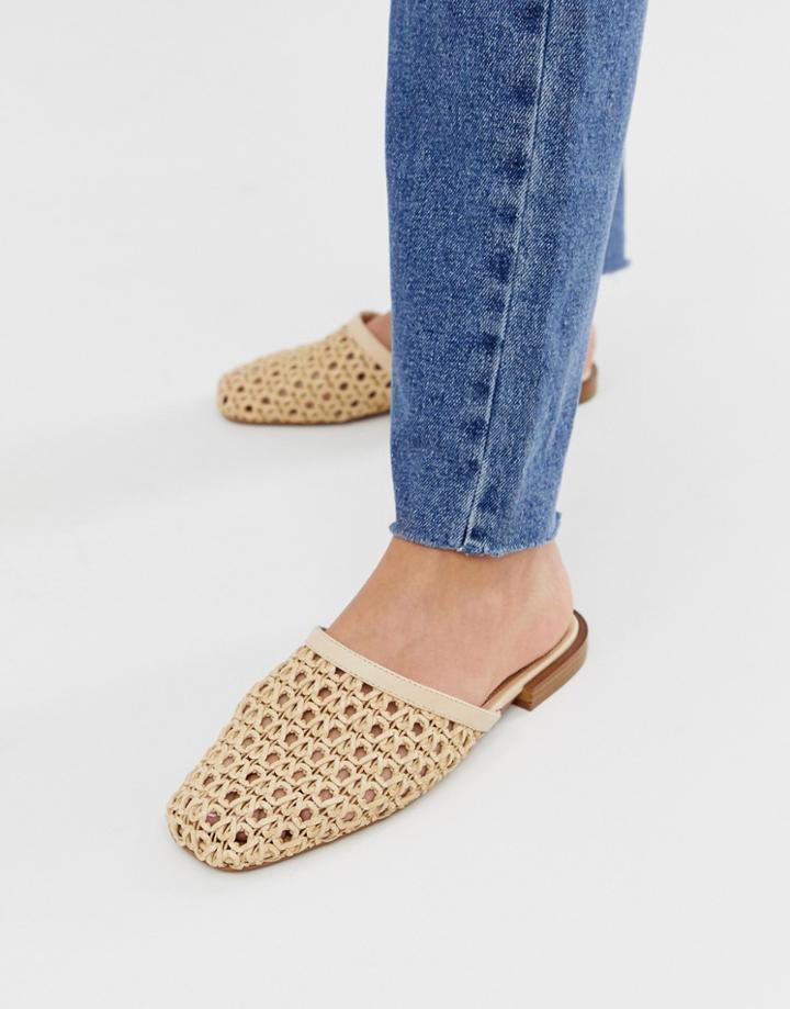 Asos Design Medley Square Toe Mule In Natural - Beige