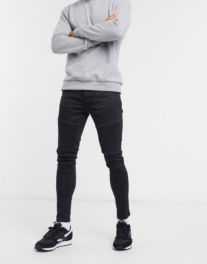 Brave Soul Moto Jeans In Charcoal-grey