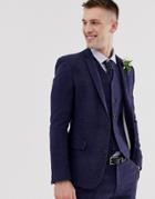 Asos Design Wedding Super Skinny Suit Jacket In Blue Micro Check - Blue